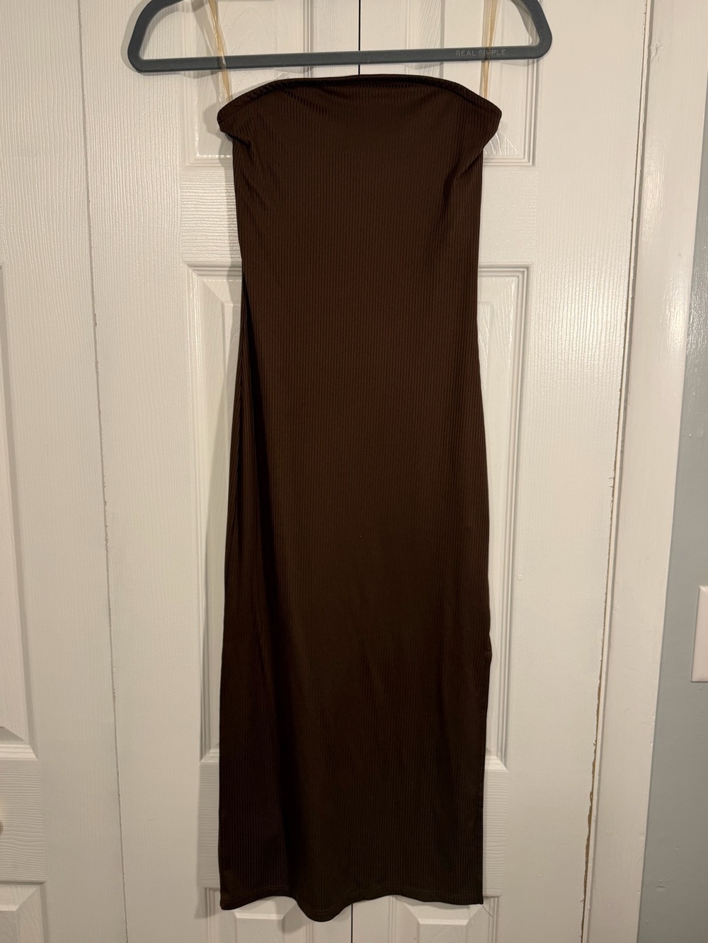 Free For All Strapless Ribbed Maxi Dress XS Brown